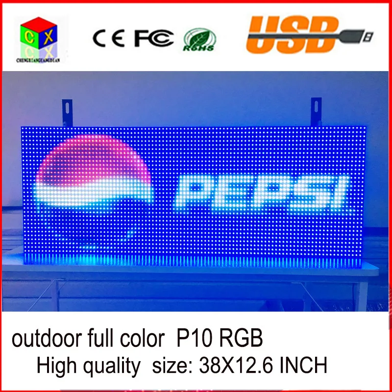 Светодиодный знак USB Программируемые rolling информация LED дисплей 38x12.6 дюйма P10 rgb открытый полноцветный светодиодный дисплей