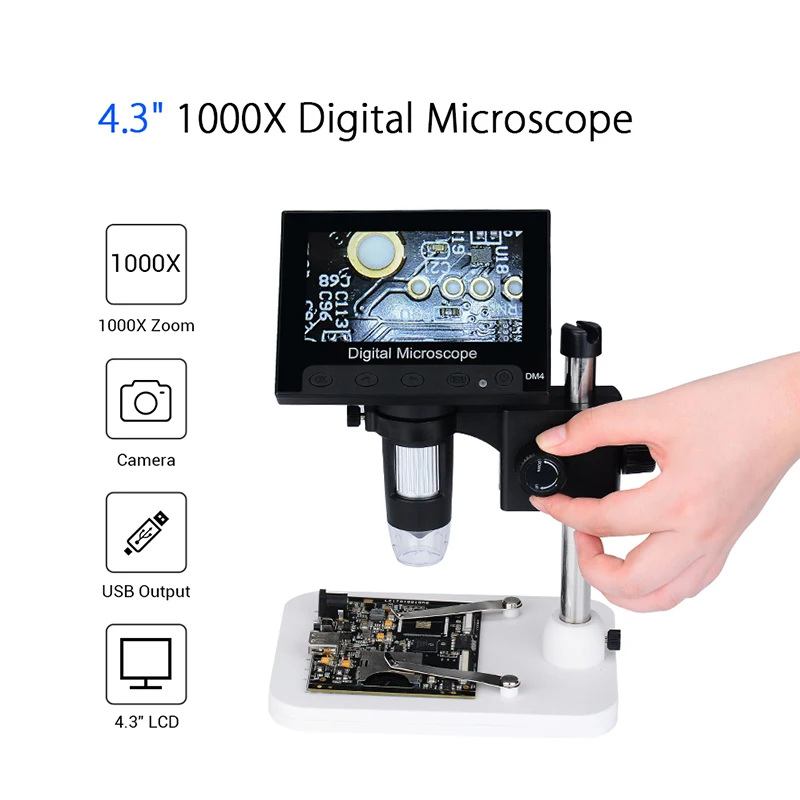 

4.3" LCD HD 720P DM4 1000X Zoom Digital Microscope Endoscope Record With Stand