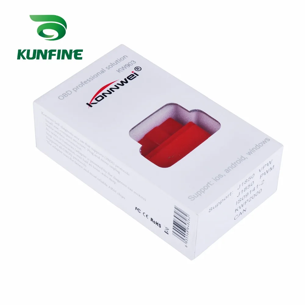 KUNFINE KW903 Bluetooth 3,0 OBD2 сканер считыватель кодов стирание ошибок OBD 2 ELM 327 ELM327 для Android авто автомобильный инструмент