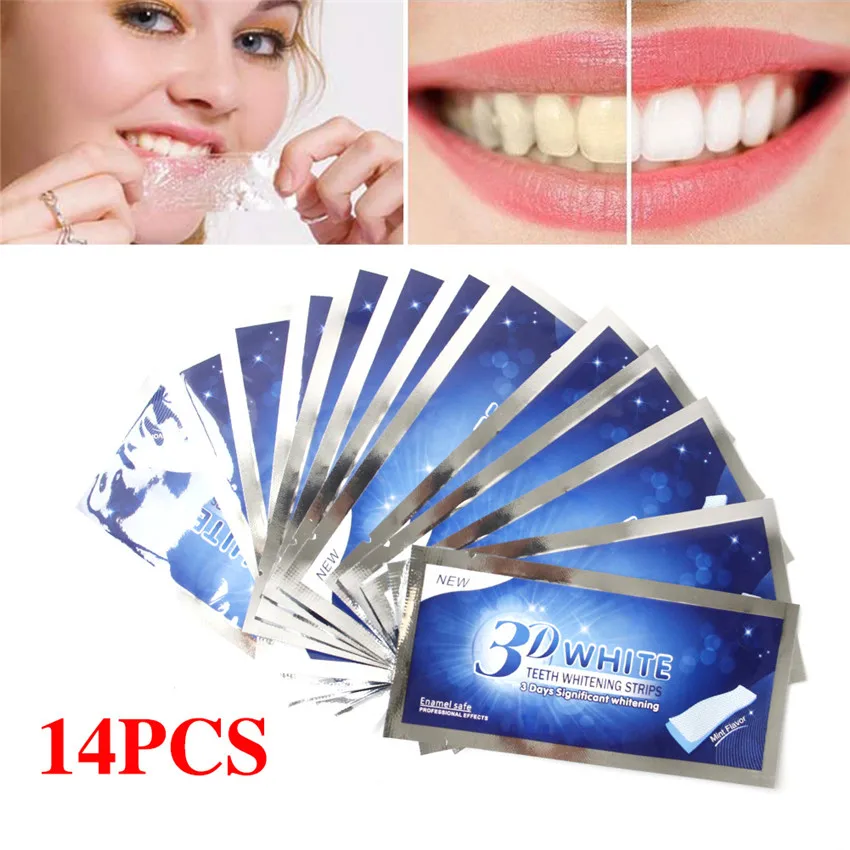 28Pcs/14Pair 3D White Gel Teeth Whitening Strips Oral Hygiene Care