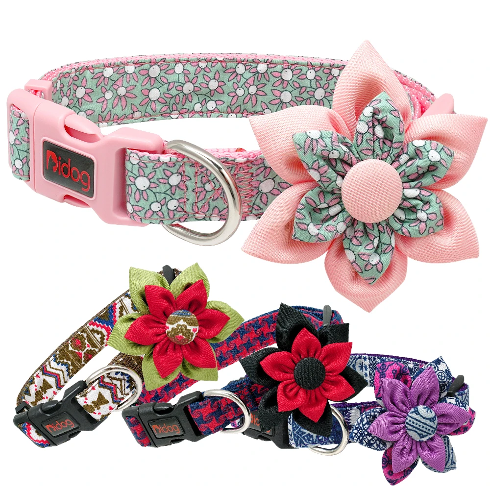 

Dog Collar Colorful Pet Puppy Flower Collar For Medium Large Girl Dogs Floral Flower Wedding Collars Adjustable Breakaway Pink