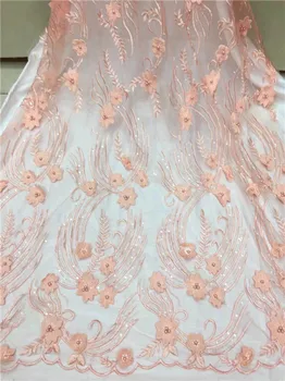 

Embroidery Lace Fabric On Sale African Lace Fabric 2018 For Sewing Dress Sewing Material 3d Flowers Lace Fabrics With Beads pink