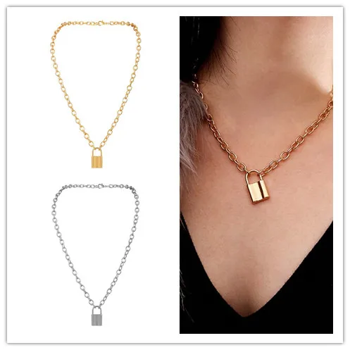 Women Jewelry PadLock Pendant Necklace Brand New Stainless Steel Rolo Cable Chain Necklace Friendship Gifts Silver /Gold Color