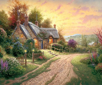 

free shipping classical Thomas stone house road scenery canvas prints oil painting printed on canvas wall art decoration picture