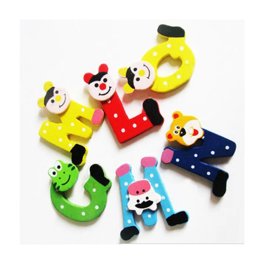 26pcs Wooden Cartoon Alphabet Letters A-Z Magnets Child Educational Toy Kid Children Creativity Imagination Education