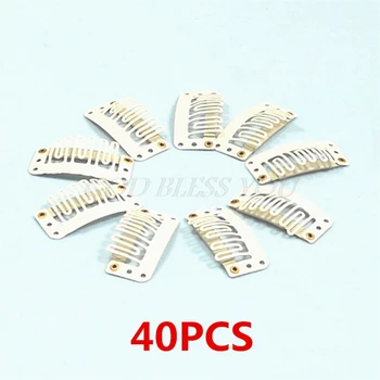 

40Pcs/Lot U Shape Blonde Snap Clip For Hair Extension Wig Weft 32mm Ponytail Holder Drop Shipping