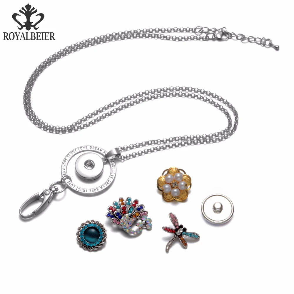 Round Shape Working ID Holder Lanyard Snaps Pendant Necklace 18mm Snap Button Jewelry For XL0089|snap necklace|pendant necklacesnap jewelry necklaces