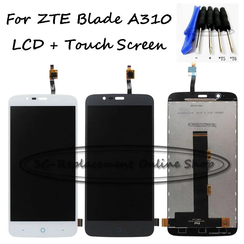 Белый/черный 5 дюймовый ЖК дисплей для ZTE Blade A310 + детали замены Бесплатные
