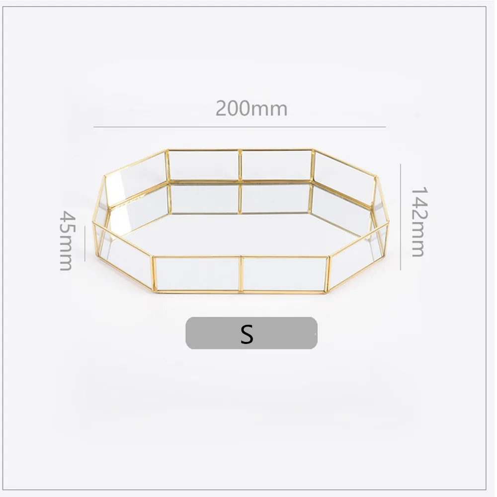 Настольная декоративная тарелка для хранения в золотой оправе, стеклянный поднос для хранения, скандинавские золотые украшения, тарелка для украшения дома, место для косметики - Цвет: S