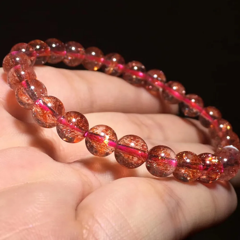 7 мм натуральный Lepidocrocite кварцевый браслет с кристаллами женский мужчина любовь юбилей счастливый Круглый бисер стрейч драгоценный камень ювелирные изделия