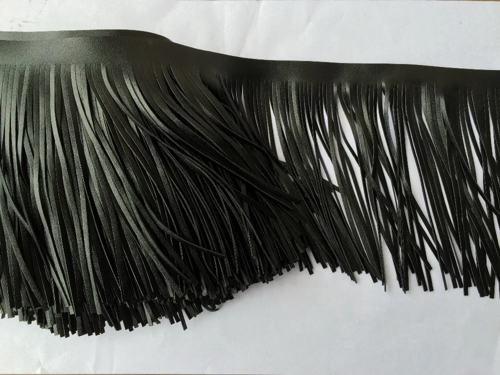 Black Double Side Imitation Leather Tassel Trim For Dress Accessories DIY Decoration 5yards Size 10cm
