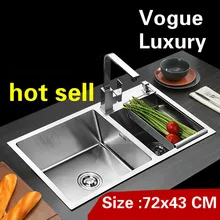 Квартира роскошная кухня ручная раковина двойной паз Стандартный прочный 304 нержавеющая сталь Горячая 72x43 см