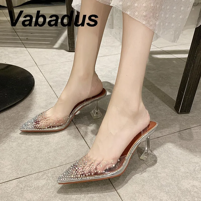 

Vabadus Fashion Crystal High Heels Pointed Toe Transparent Pumps Sexy Ladies Stiletto Sandals Casual Wedding Shoes Woman yd728