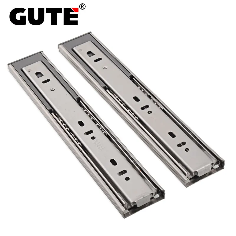 

GUTE Stainless Steel Hydraulic Three Section Drawer Slide Drawer Track Brushed Finish Guide Rail Damping function Side Mounting