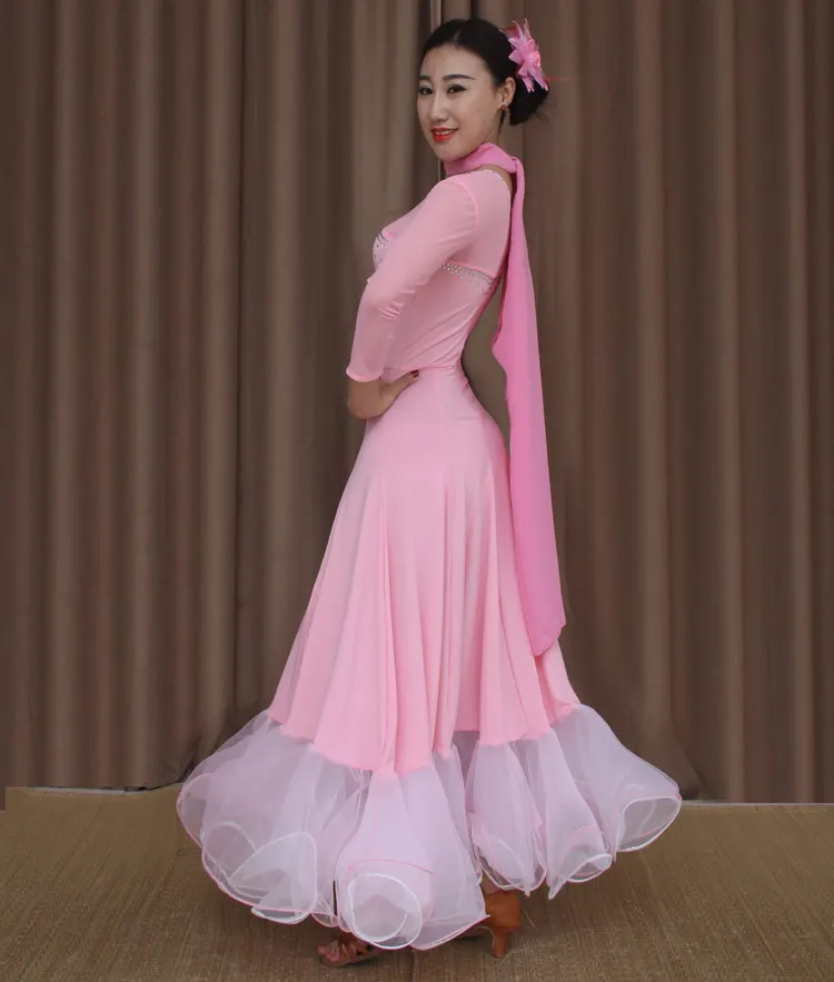 Розовые Бальные платья для танцев, женские стандартные Бальные платья с бахромой, бальные платья для вальса, Одежда для танцев, бальные платья для соревнований