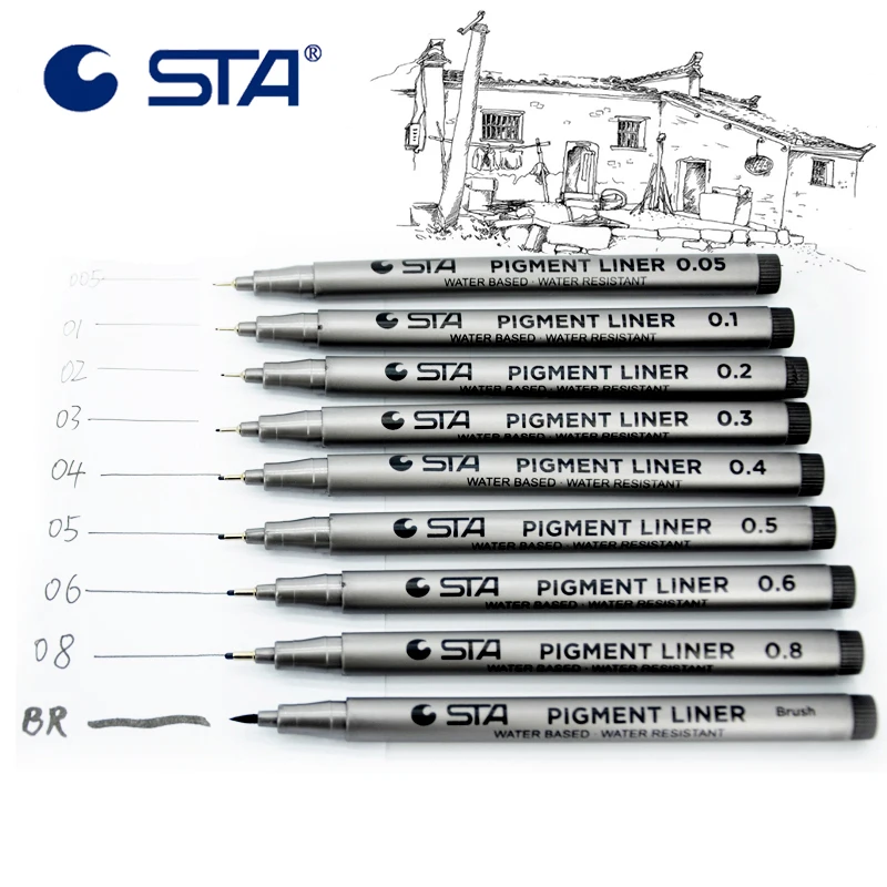 

STA Art Markers Pen Sketch Markers Pigment Liner Water Based For Drawing/Painting/Handwriting Different Tip Sizes Art Stationery