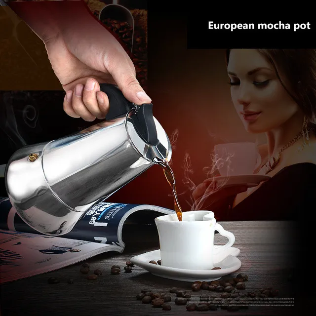 $US $9.23 12cups/600ml Large Capacity Espresso Maker Moka Pot Stainless steel304 Latte Percolator Office Fami