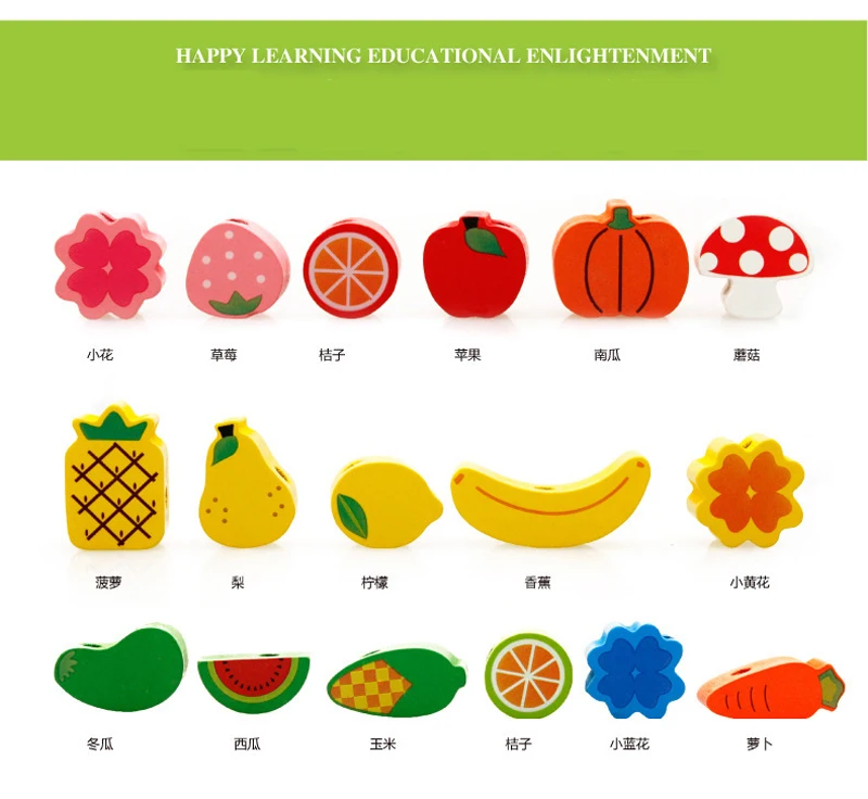 Деревянные игрушки Ежик фрукты резьба бусины ребенок мелкой моторики развития Монтессори развивающие блок игры подарок для детей