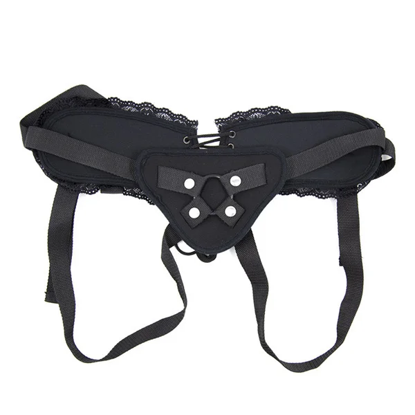 Black Lace Strap On Dildo, Adjustable Penis Strapon Corset Style Harness, Detachable Rubber Ring, Lesbian Sex Toys, Sex Products