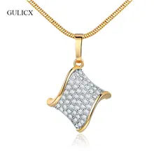 GULICX Unique Design Bending Rectangle Pendant Necklace For Women Gold Color Water Wave CZ Zirconia Pendant