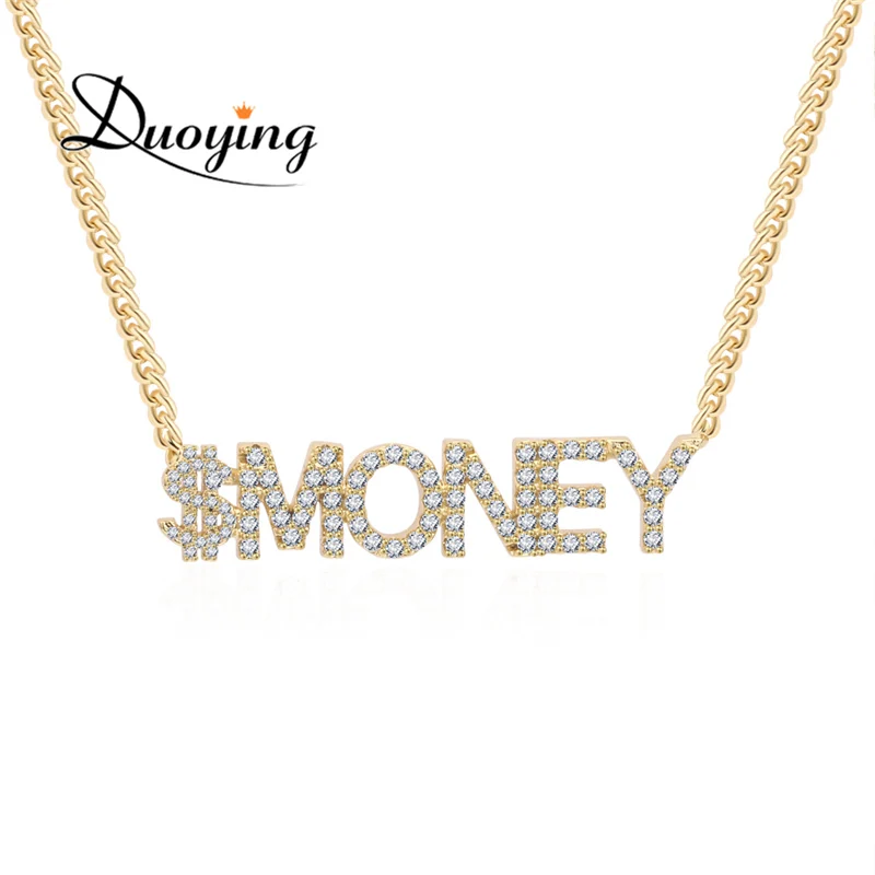 Comprar COLLAR COLGANTE de cristal Duoying para mujeres collar de nombre Cadena de piedra Zirconia collares personalizados mujeres personalizadas Dropshiping