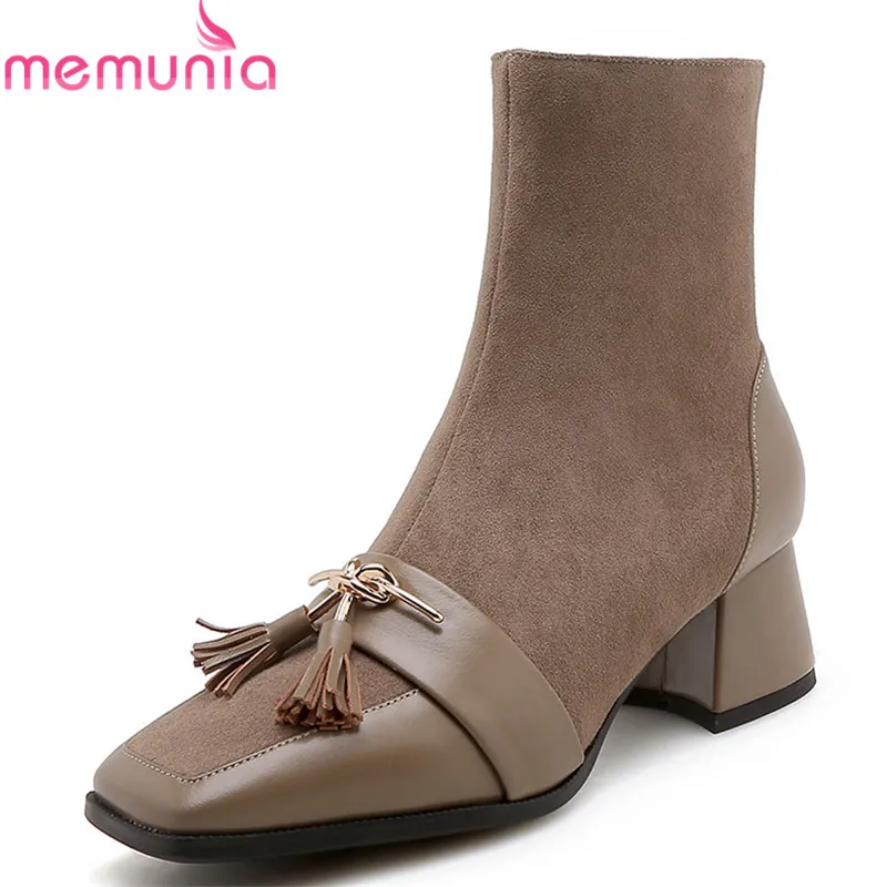 

MEMUNIA 2018 new arrive genuine leather +suede leather ankle boots for women simple zipper high heels shoes autumn winter boots