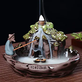 

Backflow Incense Burner Home Decor Ceramic Smoke Backflow Incense Stick Holder Censer + 10Pcs Incense Cones