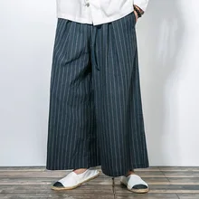 Для мужчин Широкие штаны хлопок белье Удобные Свободные Повседневные штаны для мужчин свободные полосы мужской юбки Мотобрюки