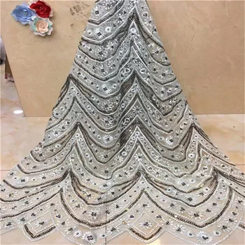 

2019 Hot Sell French white Sequins lace fabric,High Quality African Sequins Tulle Mesh Net Lace guipure Swiss lace Fabric