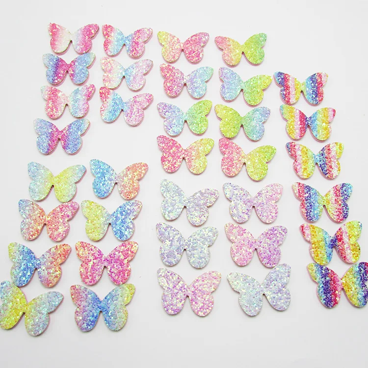 

30pcs/lot 4x2.7cm Rainbow Padded butterfly patches Appliques For Clothes Sewing Supplies DIY Craft