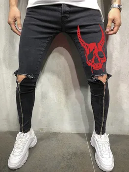 

Men's Jeans Slim Fashion Pants Streetwear Ripped Pencil Pants Zipper Skinny Jeans For 2019 Spring Summer New Brand New Product