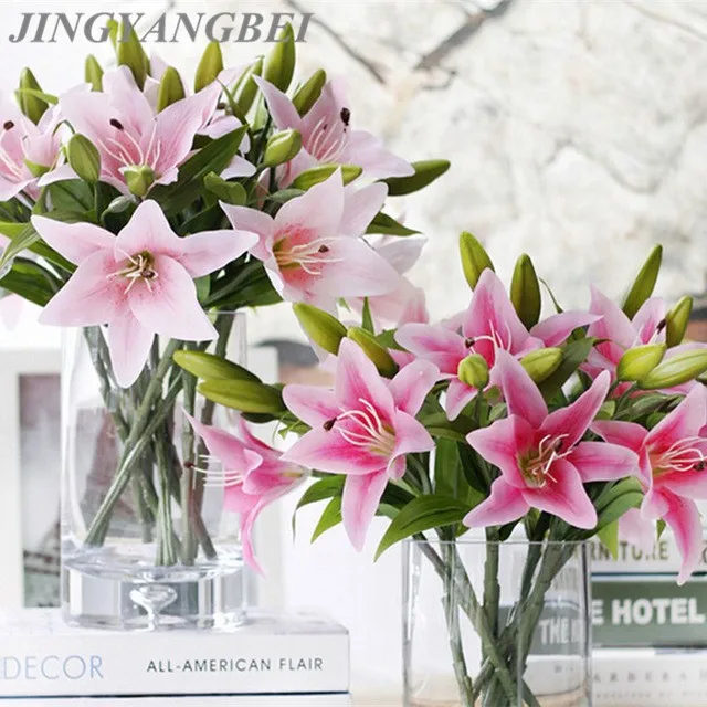 

HI-Q 3 heads real touch PVC artificial flower Perfume lily desk ornaments Wedding Party Decoration