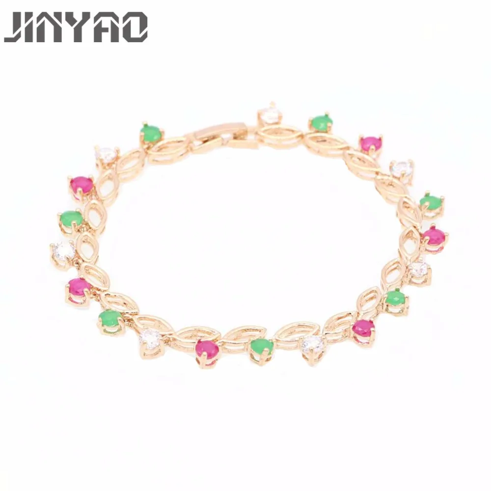 JINYAO модные ювелирные изделия Круглый зеленый красный циркон золотой цвет