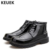 Мужские мотоциклетные ботинки; сезон осень-зима; ботильоны из лакированной кожи на шнуровке; модная Рабочая обувь с заклепками; мужские защитные ботинки; 02A