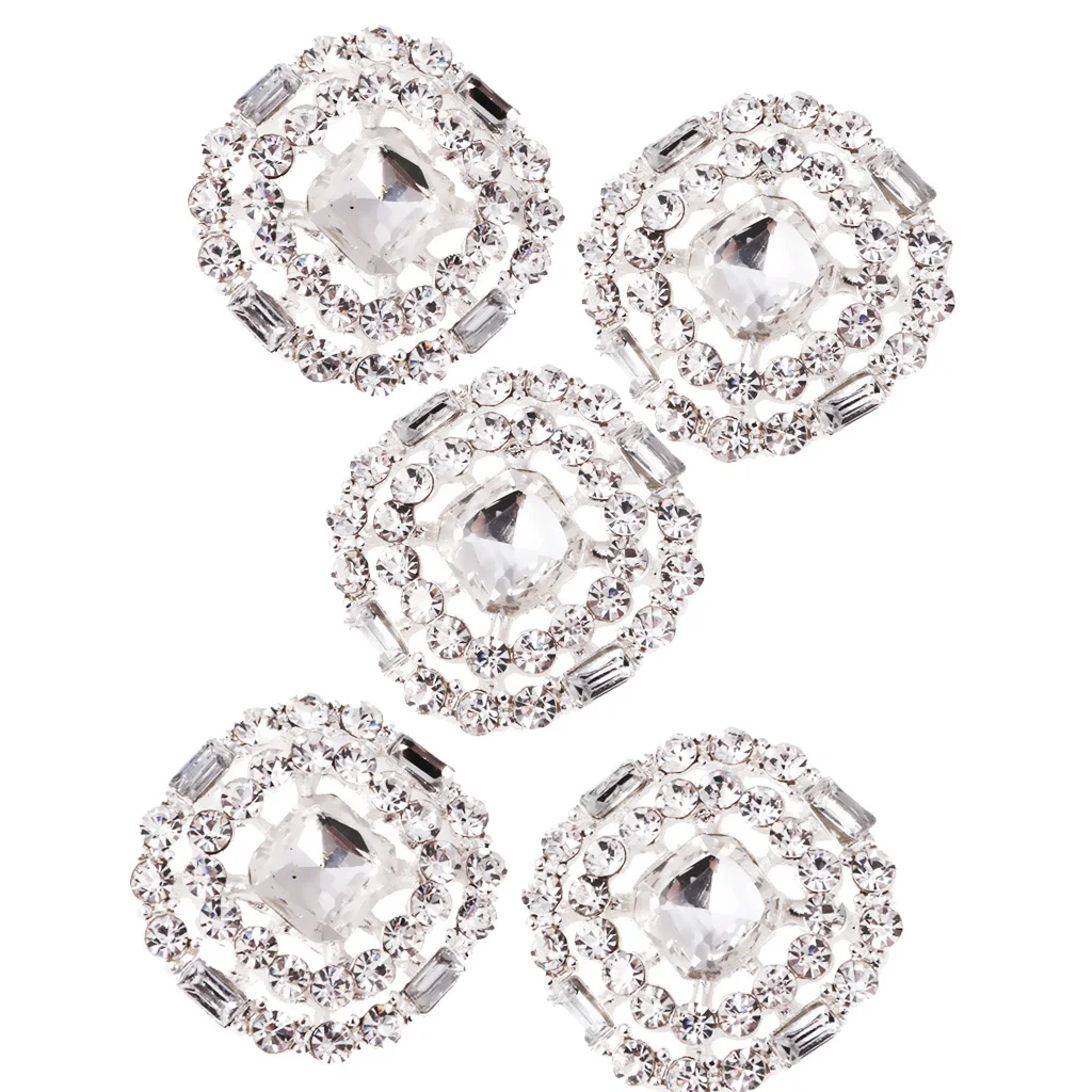5x 23mm Sparkly Crystal Round Shank Buttons Sewing on Clothes Dress Wedding Decoration DIY for Doll Clothes Scrapbooks Gift Box