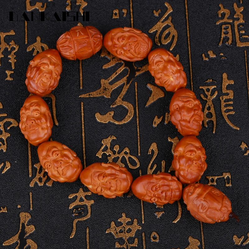 

Dankaishi Olive Nucleus Carved Eighteen Loha Bracelets Women Men Hand Srand Beads Bracelet Buddhism Believe Buddhist DKSFZ013