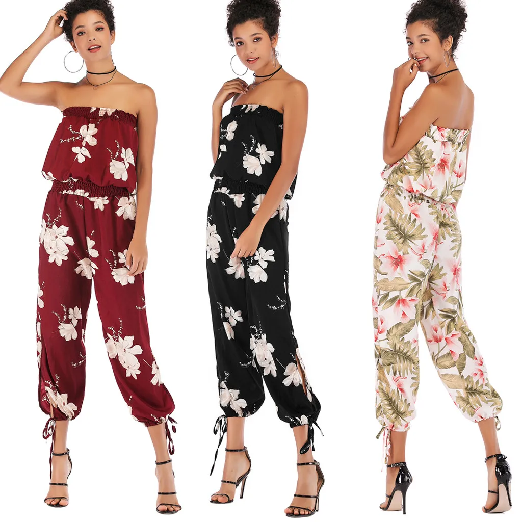 

CHAMSGEND Womens Jumpsuit 2019 Fashion Women Off Shoulder Printed Playsuit Slash Neck Sleeveless Slim Clubwear Jumpsuit Apr18
