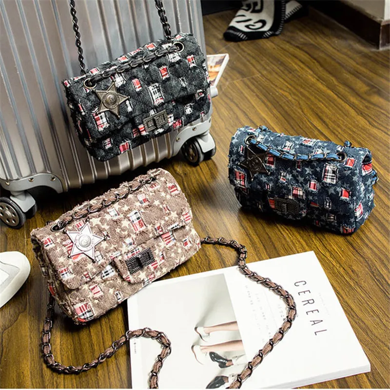 

BISI GORO 2019 Women Bags Shoulder Bags Casual Lady Handbags Fashion Chains Single Small Bags High Quality Denim Messenger Bags