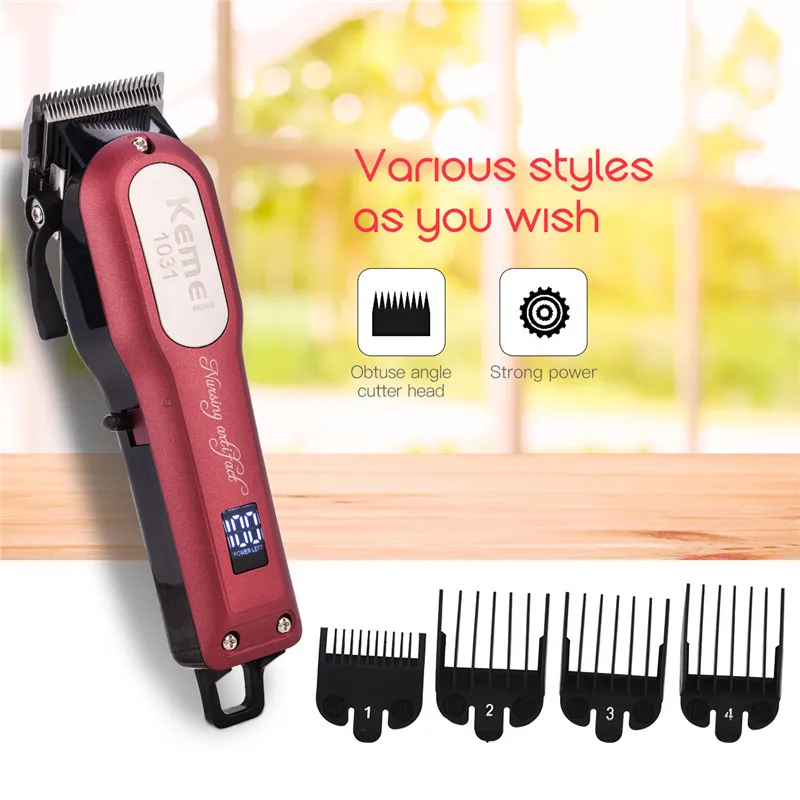 

Kemei Professional LCD Hair Clipper Electric Hair Trimmer Lithium 2000mA Rechargeable Barber Haircut Machine Beard Shaver Trimer