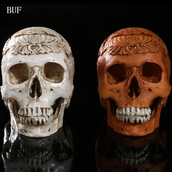 

BUF Resin Craft Skull Statues For Decoration Creative Simulation Skull Statue Sculpture Home Decoration Halloween Decoration