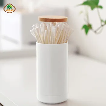 

MSJO Organizer Box Storage Cotton Swab Holder for Women Desktop Bathroom 4 Grid Press Automatic Cover Cosmetices Organizador Box