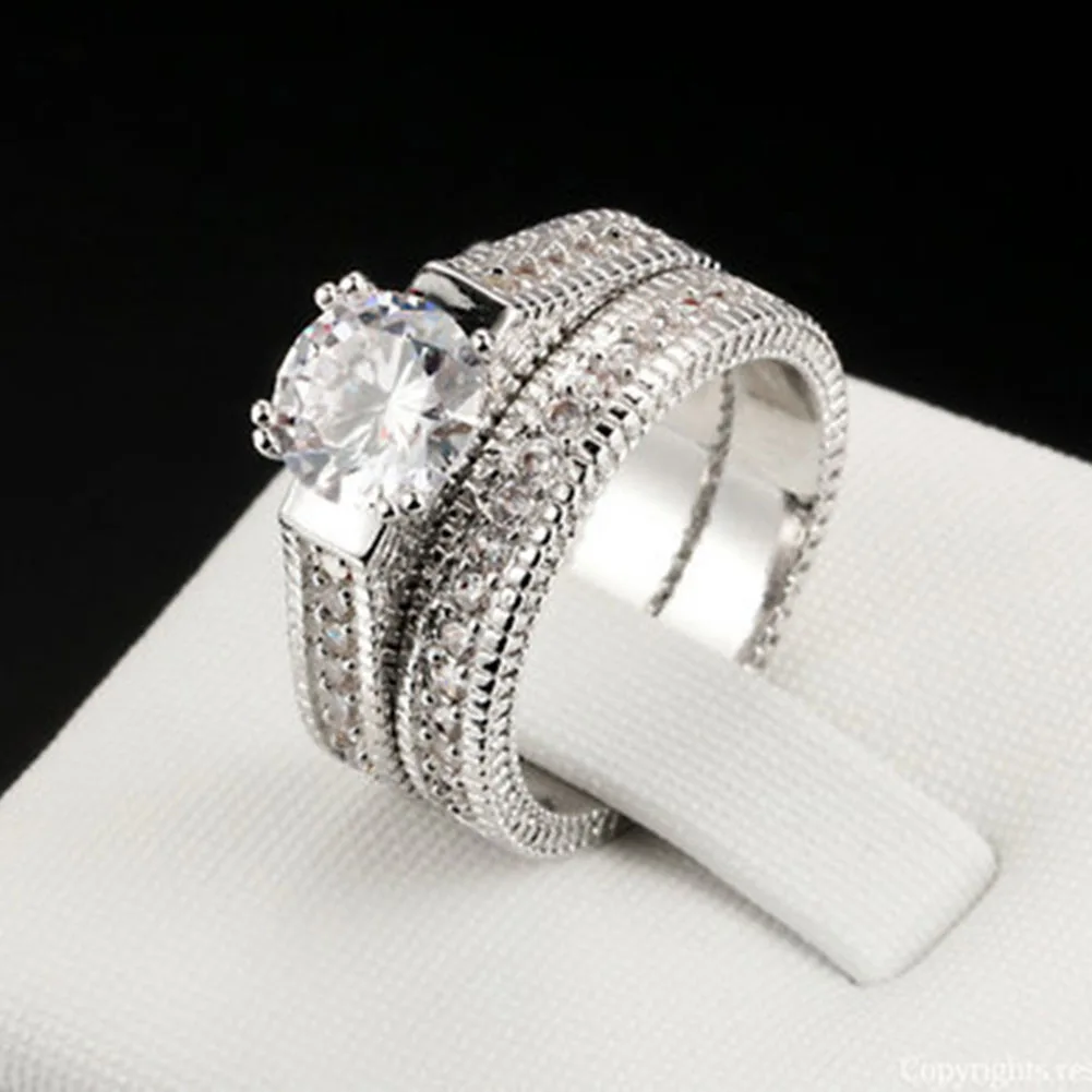 Hot Sale Valentines Gift Double Ring For Women Lovers Ring With Top Quality Engagement Ring Sets