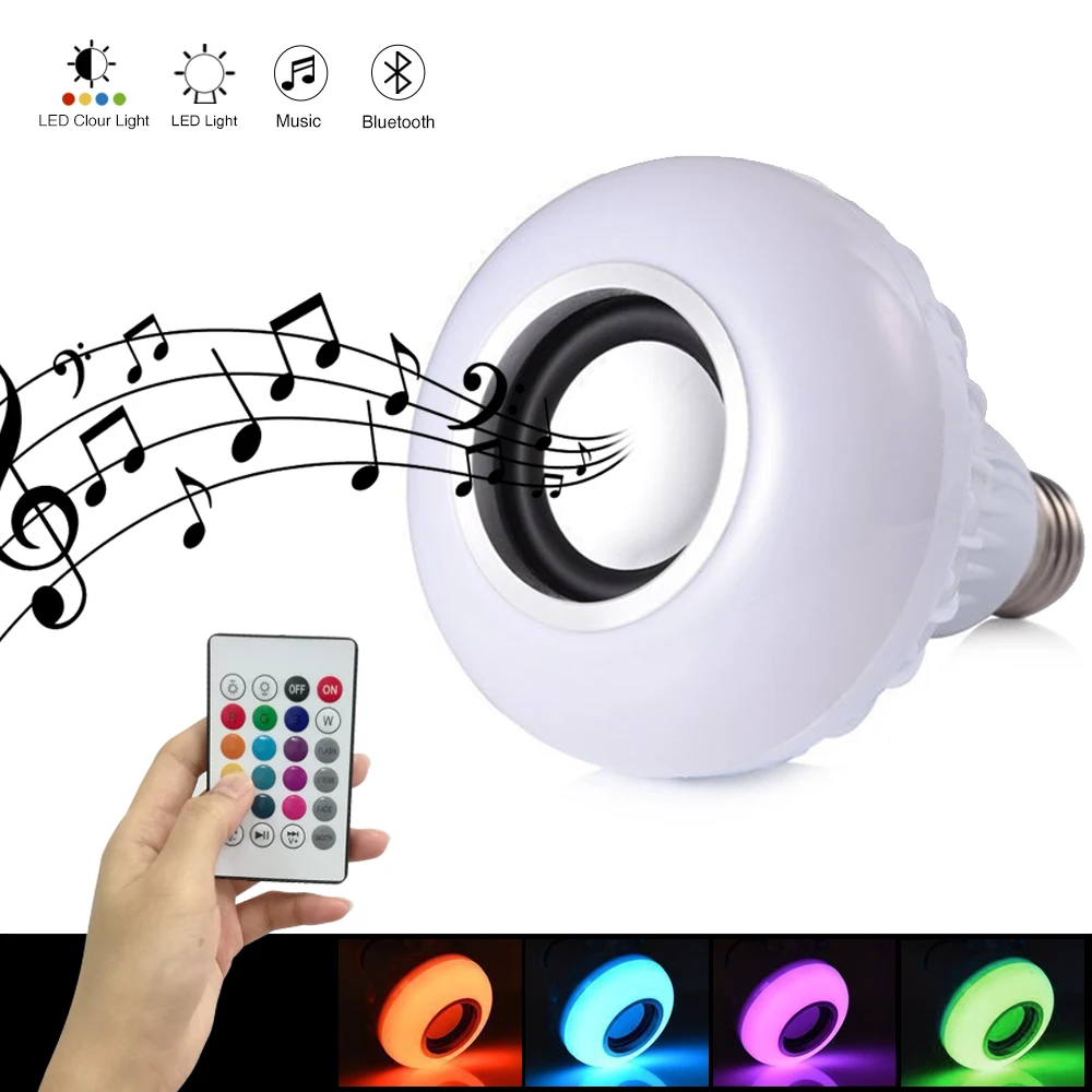

E27 LED Light Bulbs RGB Smart Music Light Bulb Dimmable with Built-in Bluetooth Speaker Remote Control for Home Party Decorative