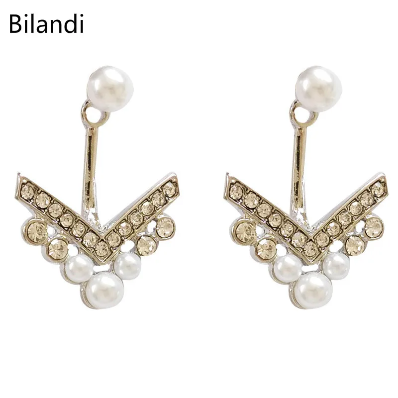 

Hot Selling Jewelry V Shape Zinc Casting With Pearls Earring For Woman