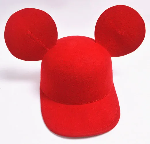 Фетровая шляпа Фибоначчи из шерсти, женская осенняя и зимняя шапка с милыми ушками Микки Мауса, модная женская шапка - Цвет: Красный