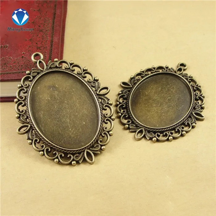 

5pcs Antique Bronze Flower Pendant Charms Base Settings Cabochon Cameo Tray Bezel Blank Fit 30x40mm Cabochons DIY Jewelry