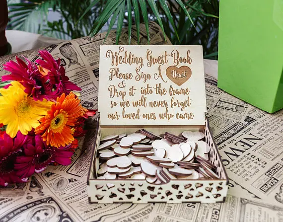 customize engraved Rustic wedding engraved photo Alternative Wooden memory guestbooks with drop box signature guest books