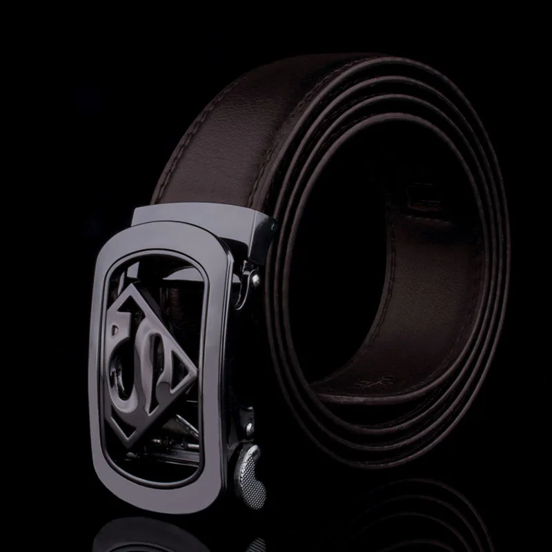 Men Belt Cowhide Genuine Leather Luxury Automatic Buckle Belts Brown Black
