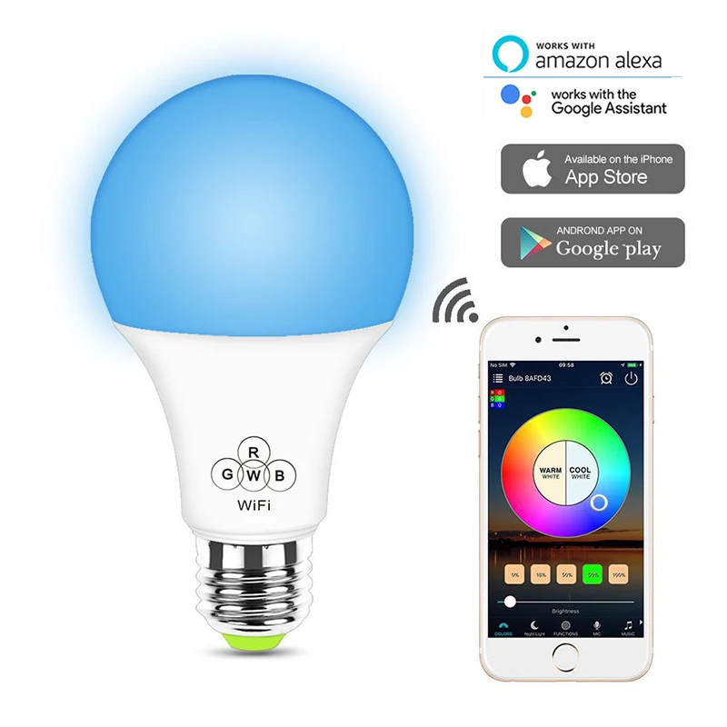 

LED E27 Wireless Bluetooth Smart Bulb RGBW LED Light Bulb Music Control 20 Modes Work With Amazon Alexa Google Home IOS/Android