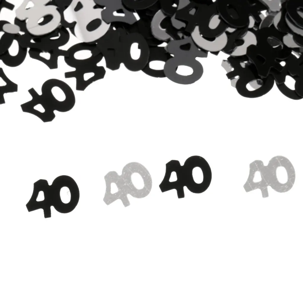40th Birthday Age 40 Anniversary Party Table Confetti Decoration Sprinkles Silver Black Celebration